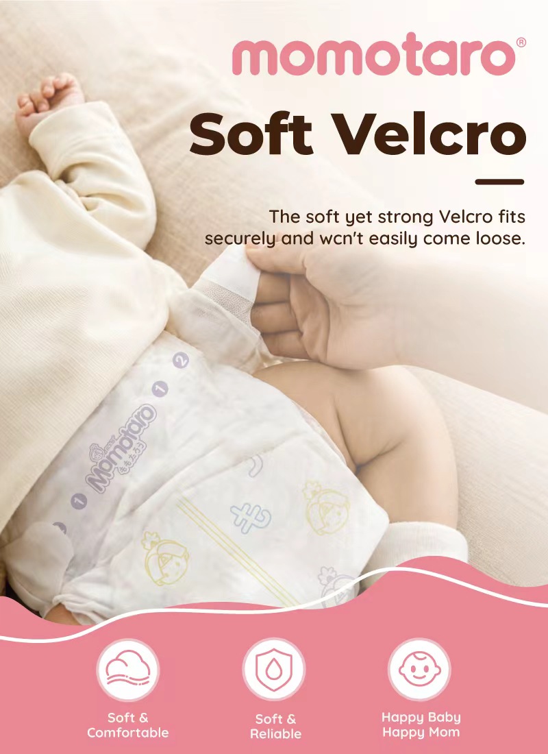 Pañales para bebés Momotaro: velcro suave para un ajuste seguro y cómodo