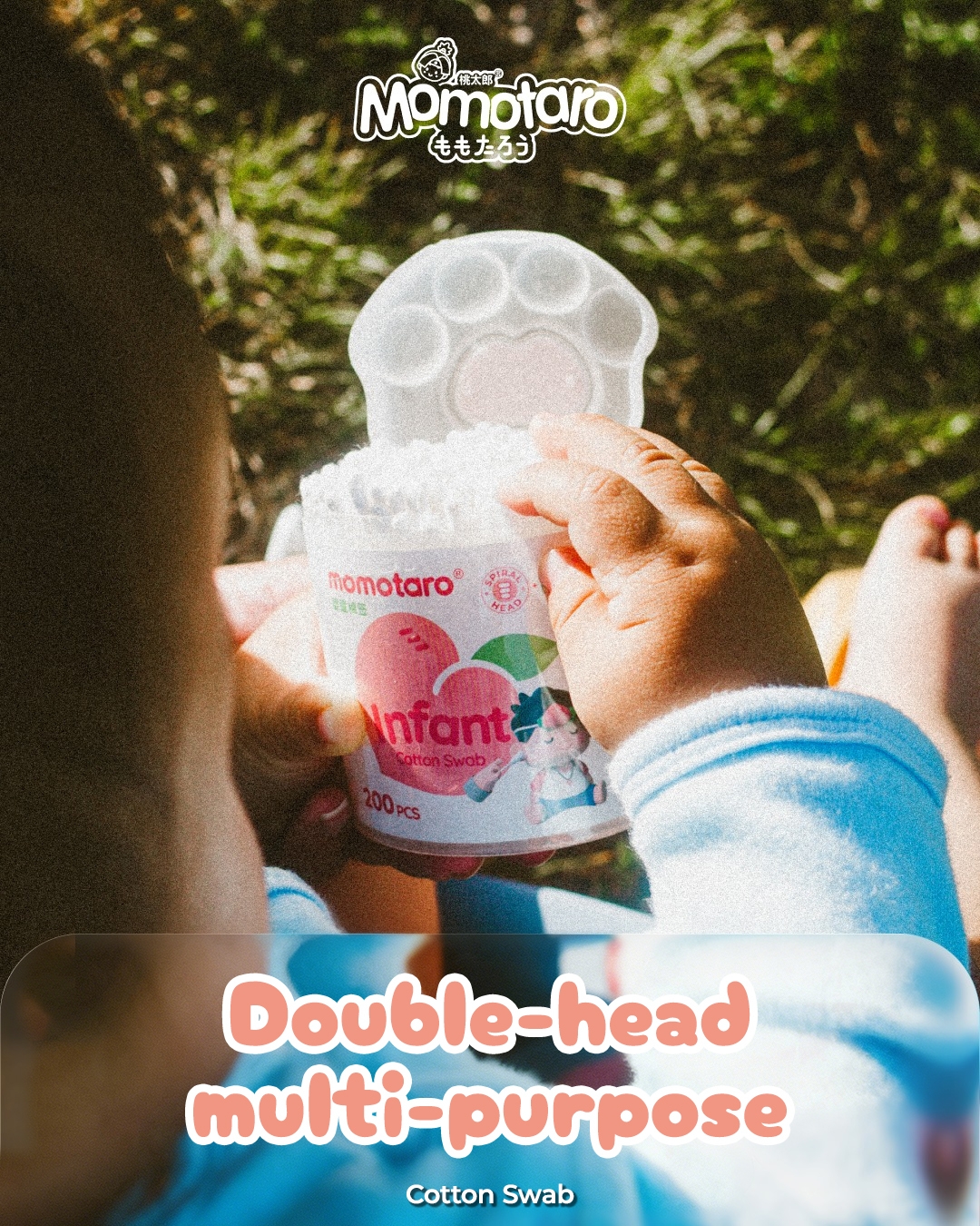 Hisopo de algodón multiusos de doble cabezal Momotaro: cuidado suave para cada momento del bebé